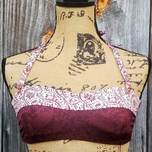 Bandeau Bikini Top Athleta Aqualuxe Batik Size XS Maroon Stretch Convertible EUC - Picture 2 of 11